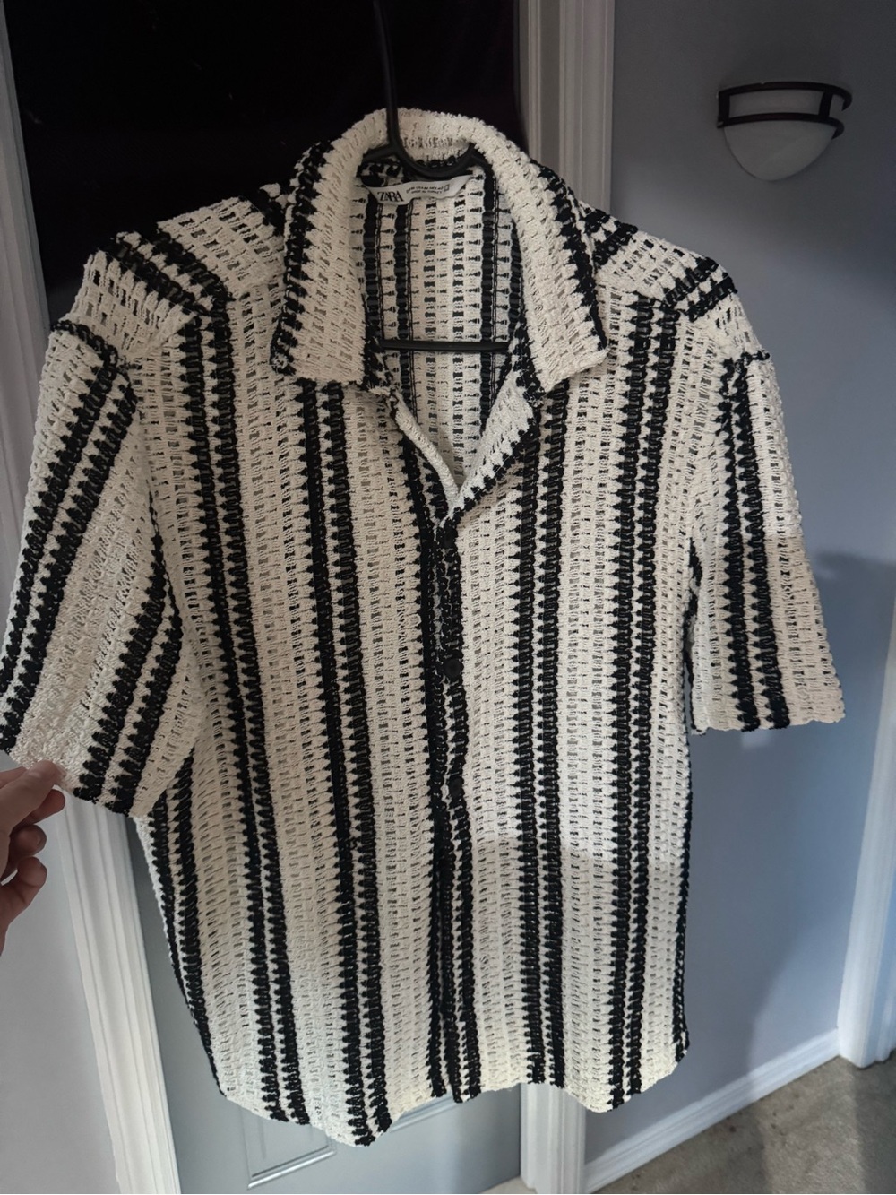 Zara Black & White Vertical Stripe Short Sleeve Knit Shirt